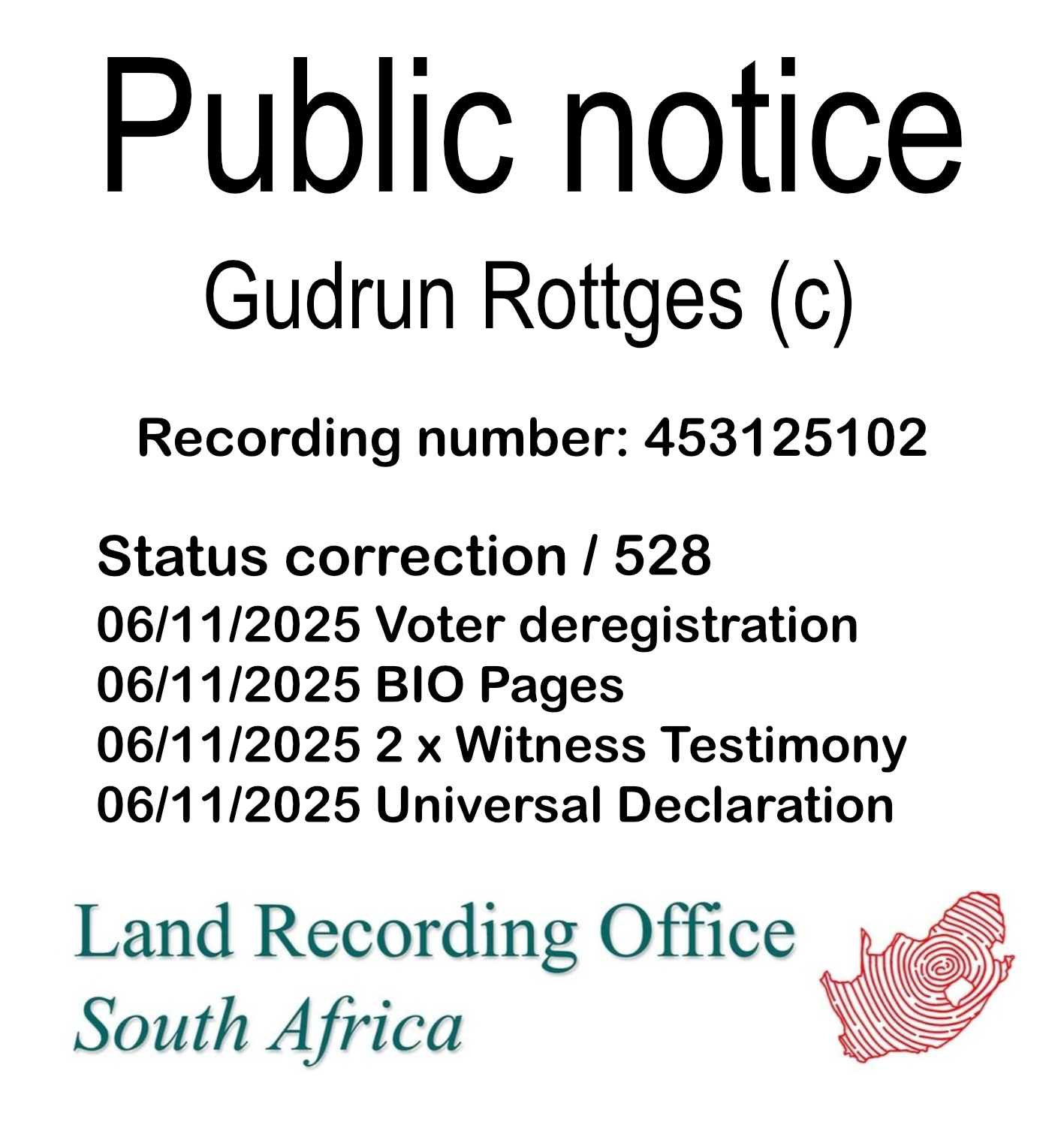 Public notice Gudrun Rottges Recording number 453125102
